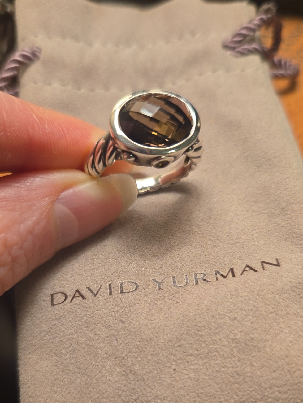 David Yurman Sterling Silver Ring with Smoky Quartz 11m Gemstone